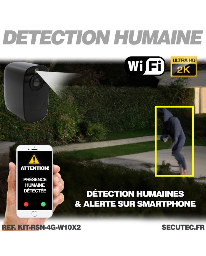 Kit vidéosurveillance 4G autonome 2 caméras solaires WIFI UHD 2K 128Go