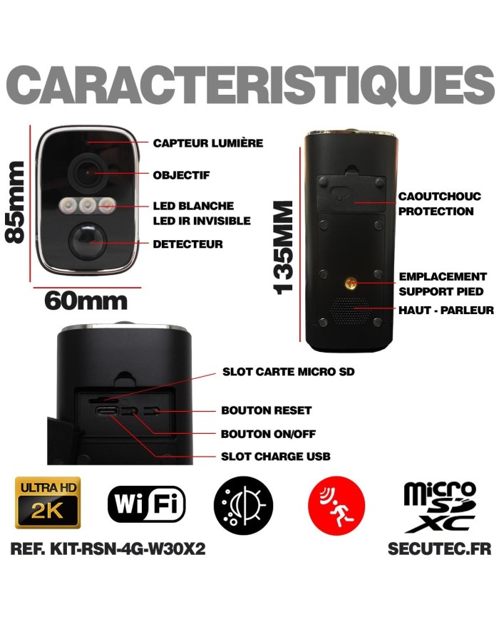 Kit vidéosurveillance 3G 4G autonome 2 caméras solaires WIFI UHD 2K