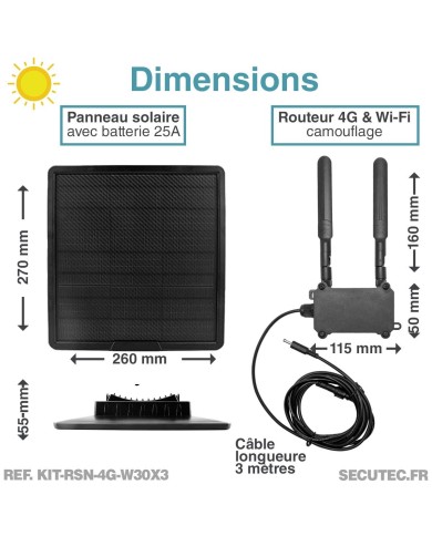 Kit vidéosurveillance 4G autonome 3 caméras solaires WIFI UHD 2K 128Go Kit vidéosurveillance 4G autonome 3 caméras solaires WIFI UHD 2K 128Go