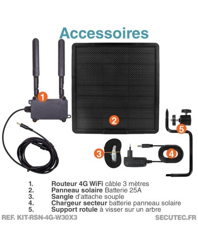 Kit vidéosurveillance 4G autonome 3 caméras solaires WIFI UHD 2K 128Go Kit vidéosurveillance 4G autonome 3 caméras solaires WIFI UHD 2K 128Go