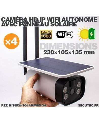 Kit de 4 caméras solaires Wifi HD 1080P waterproof Infrarouge accès à distance via iPhone Android 64 Go inclus Kit de 4 caméras solaires Wifi HD 1080P waterproof Infrarouge accès à distance via iPhone Android 64 Go inclus
