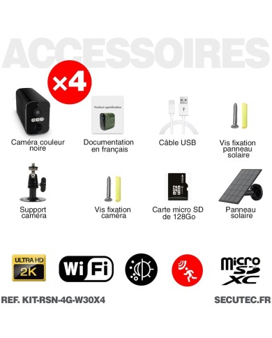 Kit vidéosurveillance 3G 4G autonome 4 caméras solaires WIFI UHD 2K Kit vidéosurveillance 3G 4G autonome 4 caméras solaires WIFI UHD 2K