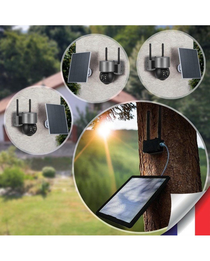 Kit vidéosurveillance 3G 4G autonome 3 caméras pilotables WIFI 2K
