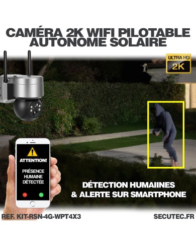 Kit vidéosurveillance 3G 4G autonome 3 caméras pilotables WIFI 2K Kit vidéosurveillance 3G 4G autonome 3 caméras pilotables WIFI 2K