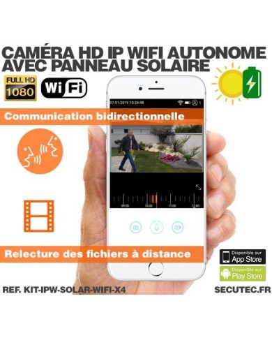 Kit de 4 caméras solaires Wifi HD 1080P waterproof Infrarouge accès à distance via iPhone Android 64 Go inclus Kit de 4 caméras solaires Wifi HD 1080P waterproof Infrarouge accès à distance via iPhone Android 64 Go inclus