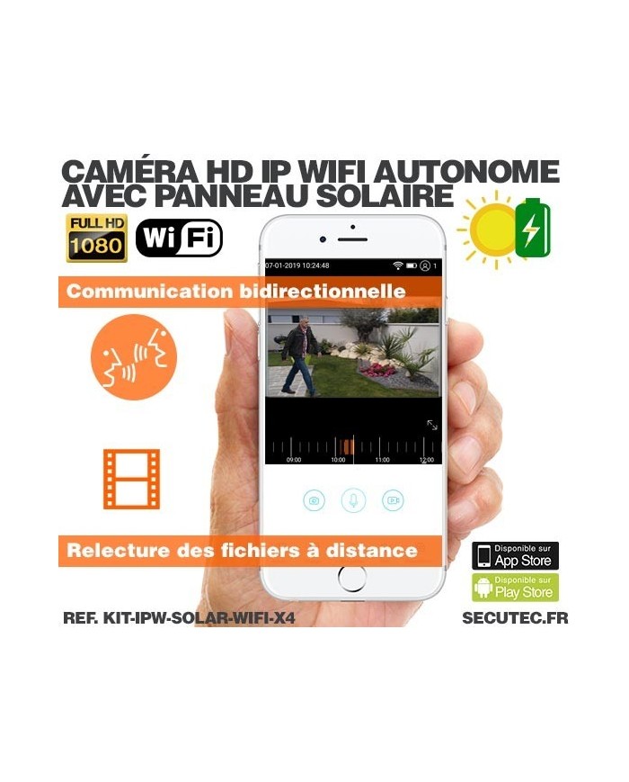 Kit de 4 caméras solaires Wifi HD 1080P waterproof Infrarouge accès à distance via iPhone Android 64 Go inclus