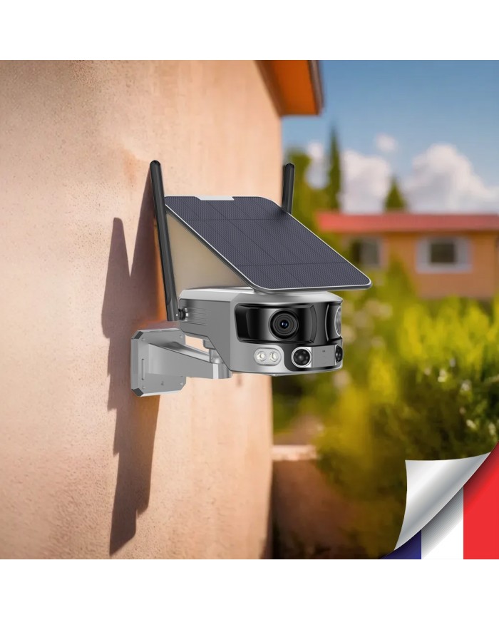 Caméra solaire WiFi Ultra grand angle double objectifs UHD 4K 8MP détection de mouvement avec alerte sirène waterproof 128Go Caméra solaire WiFi Ultra grand angle double objectifs UHD 4K 8MP détection de mouvement avec alerte sirène waterproof 128Go